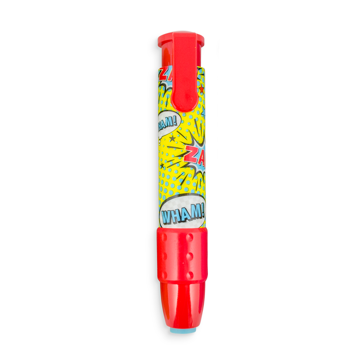 Red Comic Attack ClickIt pencil eraser with comic designs