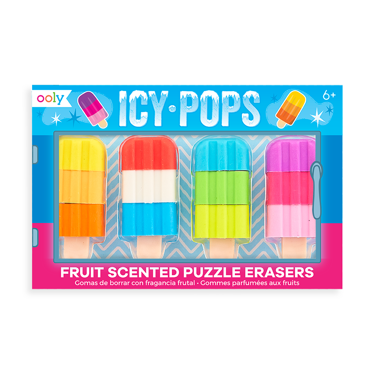 Icy Pops Puzzle Eraser with 4 take-apart popsicle shaped erasers that smell like fruit