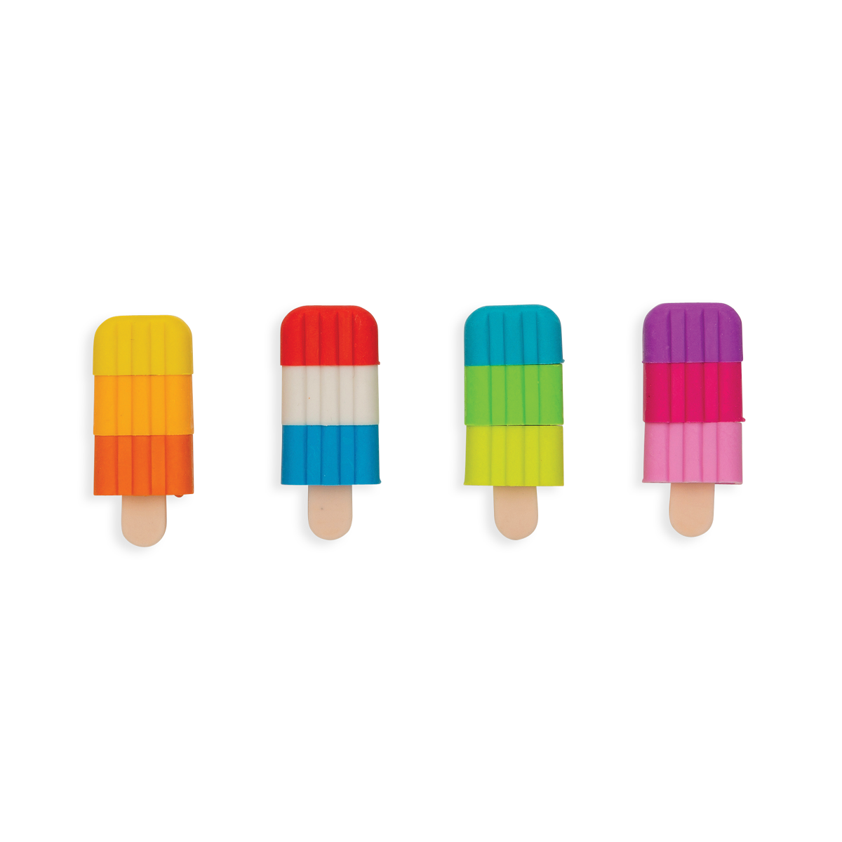 4 of the Icy Pops Puzzle Erasers in a row.