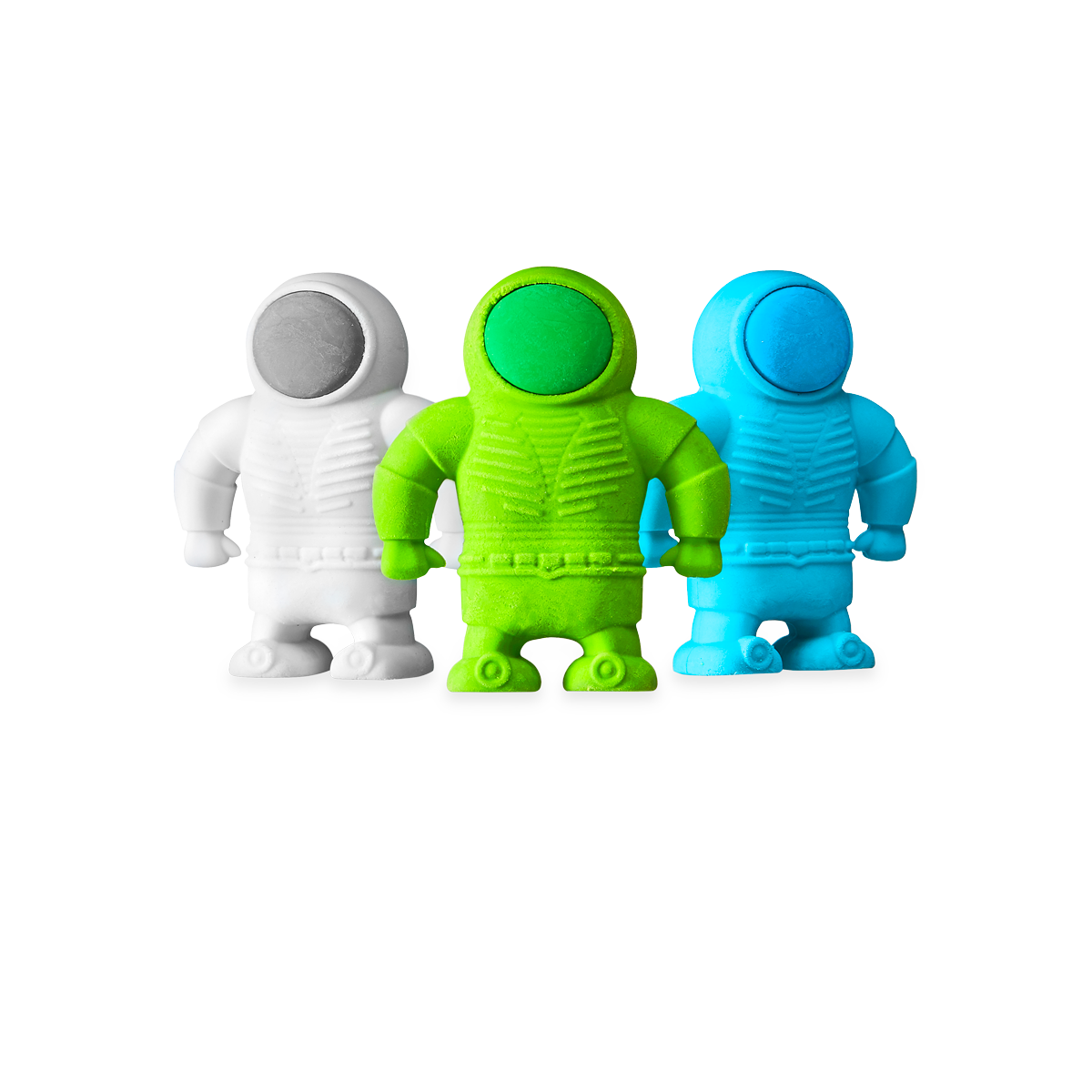 3 Astronaut Erasers shown standing together