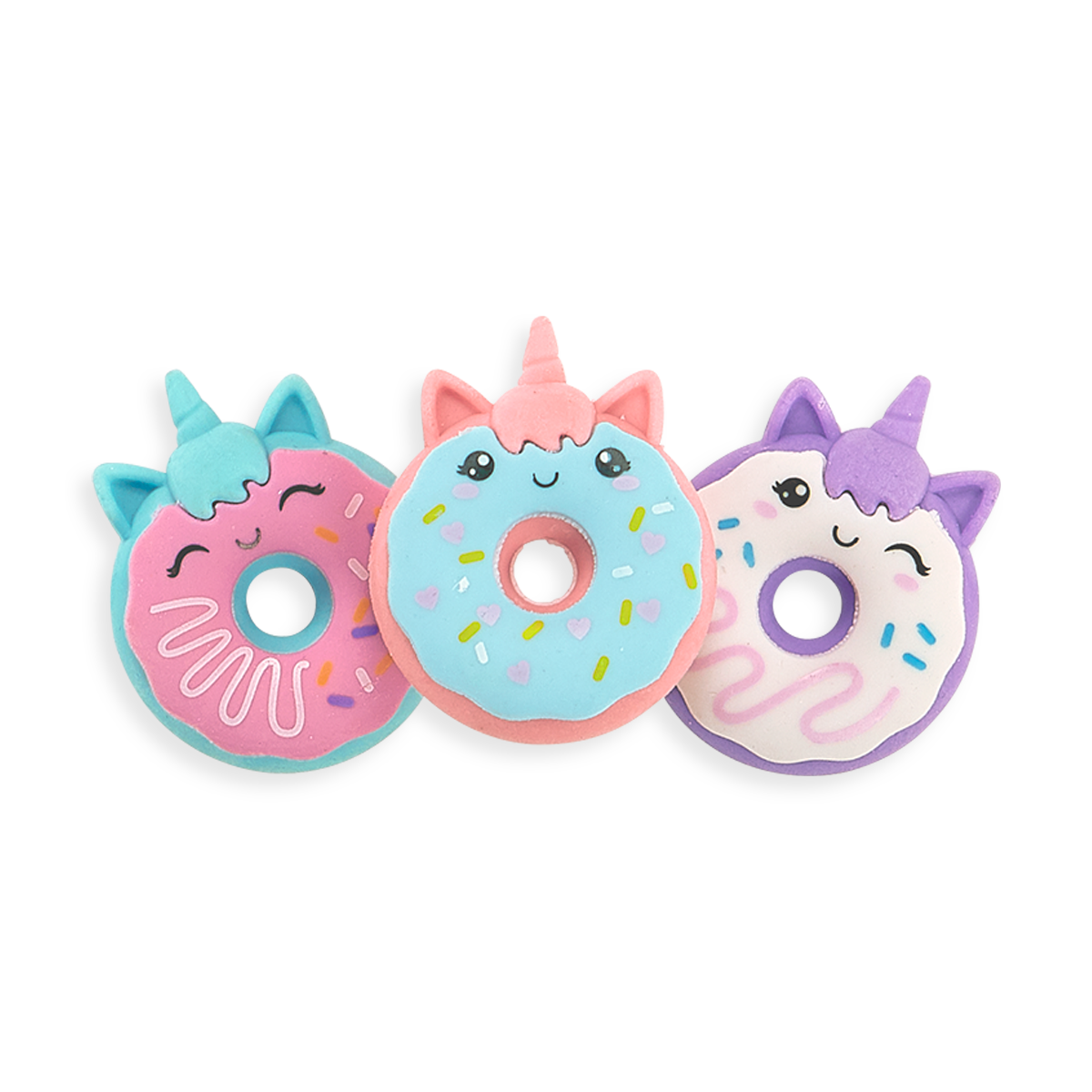 Magic Bakery Unicorn Donut Scented Erasers in a row