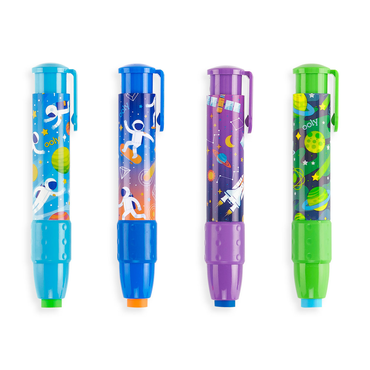 Astronaut ClickIt Eraser, 4 designs in a row.