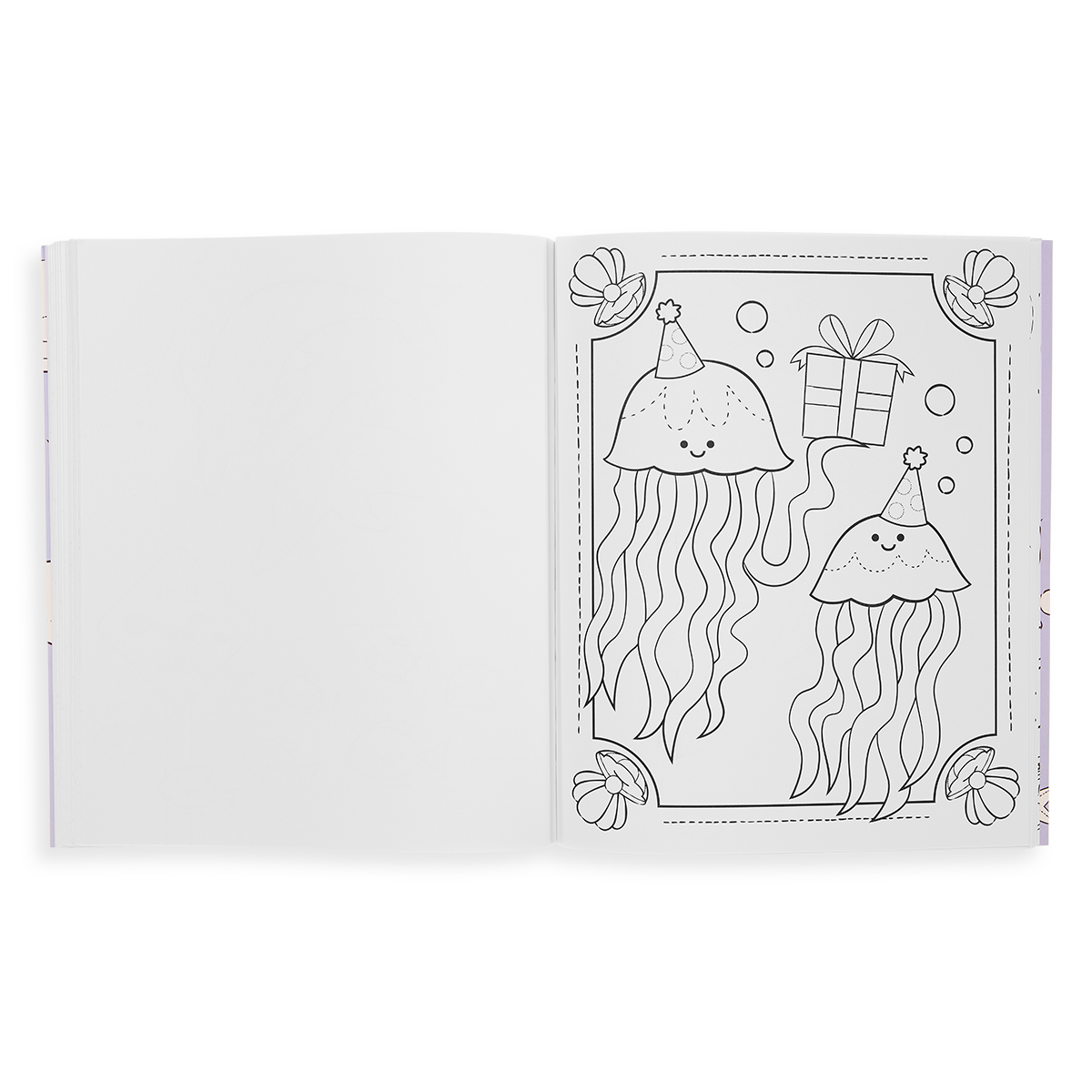 A coloring page from Outrageous Ocean Coloring Book showing jelly fish at Birthday party
