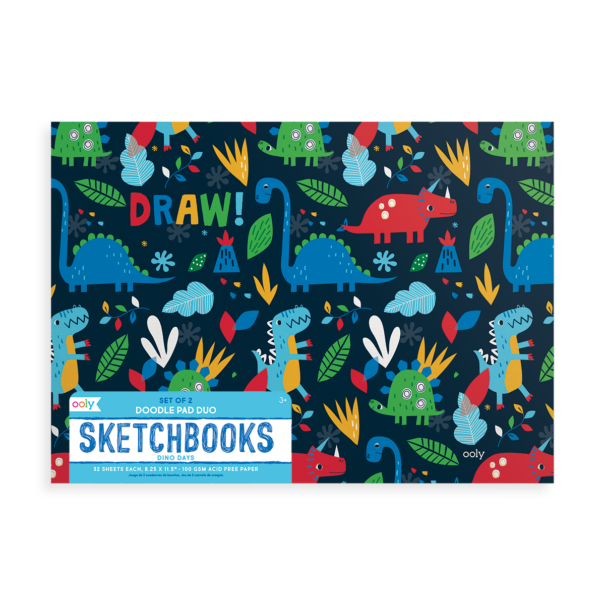 Product image of OOLY Dino Days Doodle Pad Duo Sketchbook horizontal book