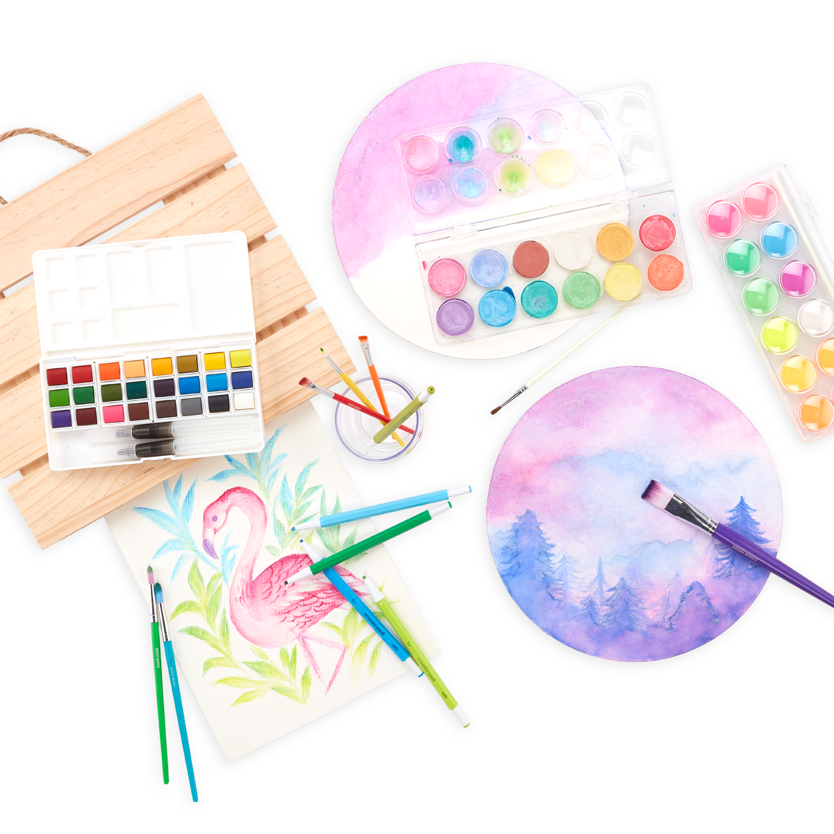 Chroma Blends Circular Watercolor Paper pad with brushes and paint