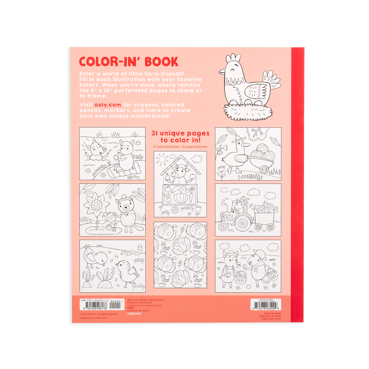 OOLY coloring book Little Farm Friends back cover