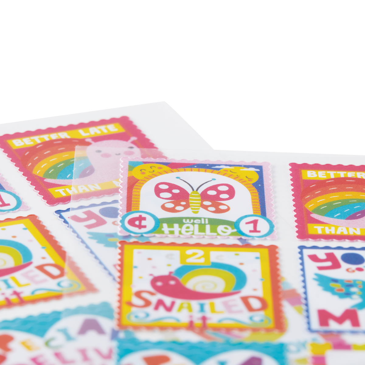 OOLY Stickiville Snail Mail Stamp stickers close up view