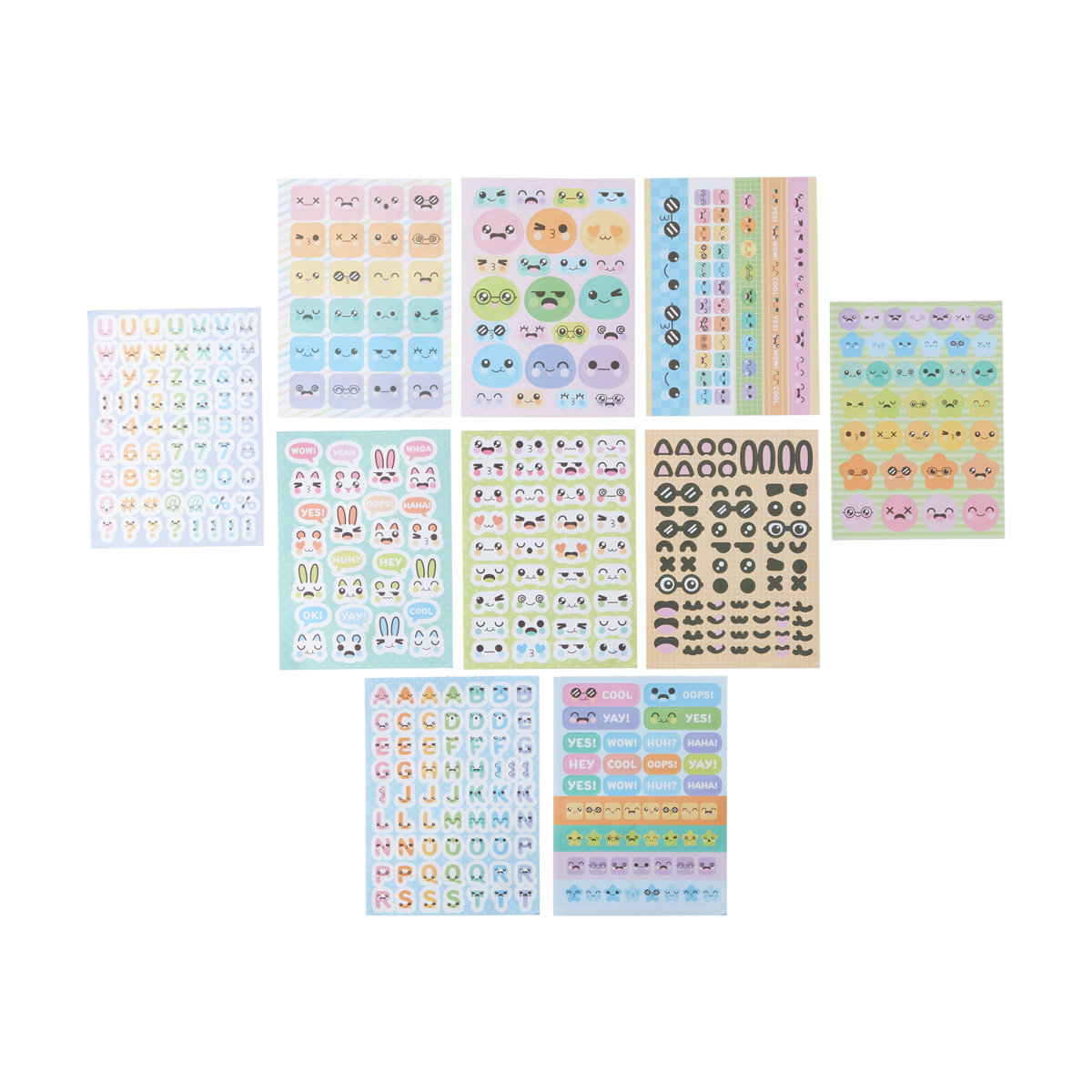 OOLY Stickiville Cute Expressions Sticker Book view of all sheets