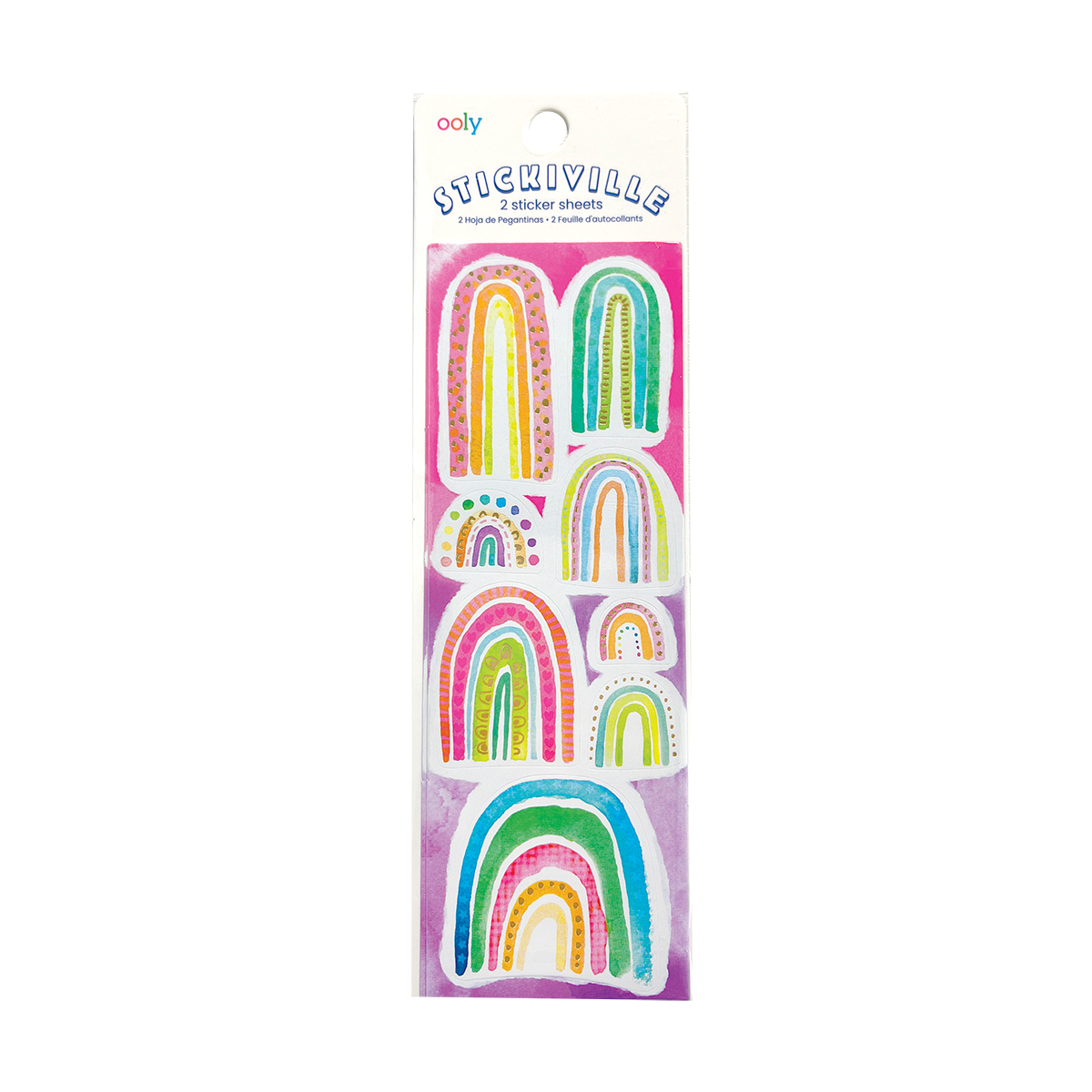 OOLY Stickiville Watercolor Rainbows Stickers inside packaging