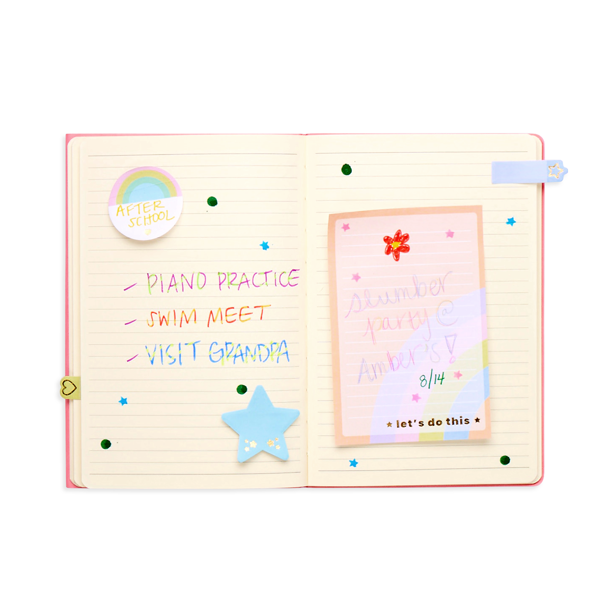OOLY Side Notes Sticky Tab Note Pad - Pastel Rainbows in use