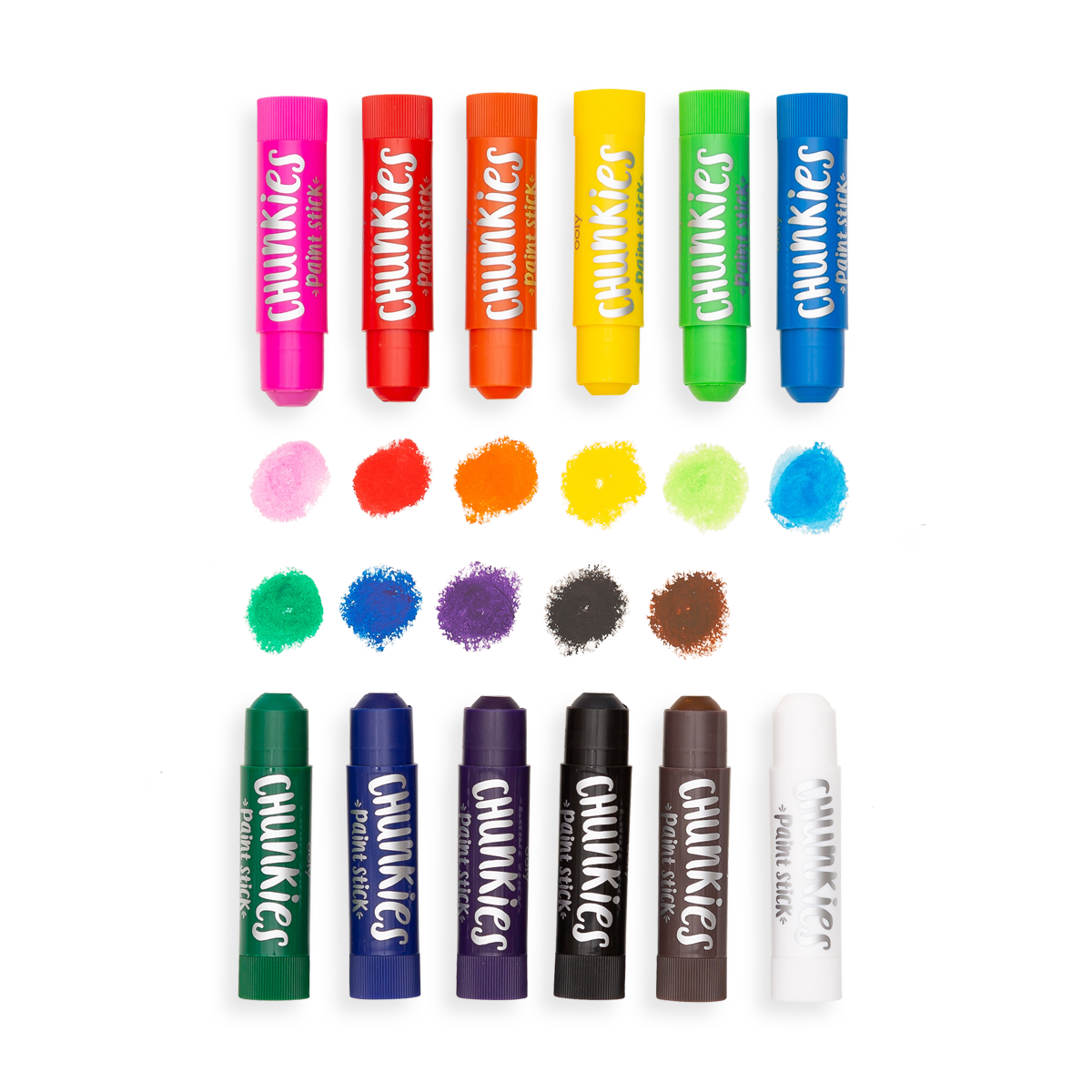 OOLY Chunkies Paint Sticks with swatches of each stick color