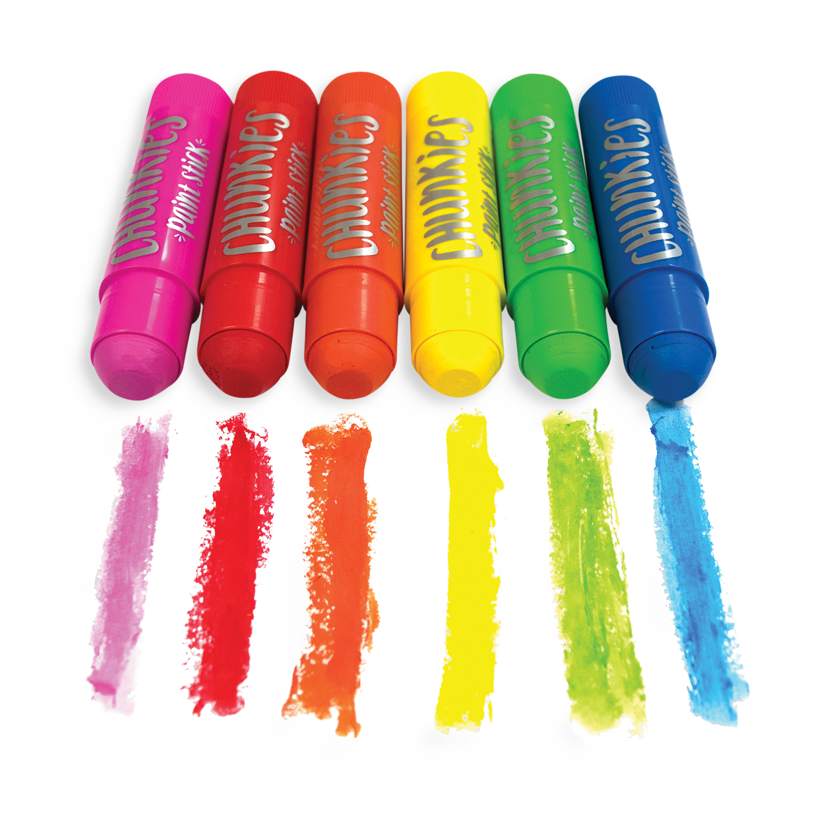 6 colors of OOLY Chunkies Paint Sticks in a row