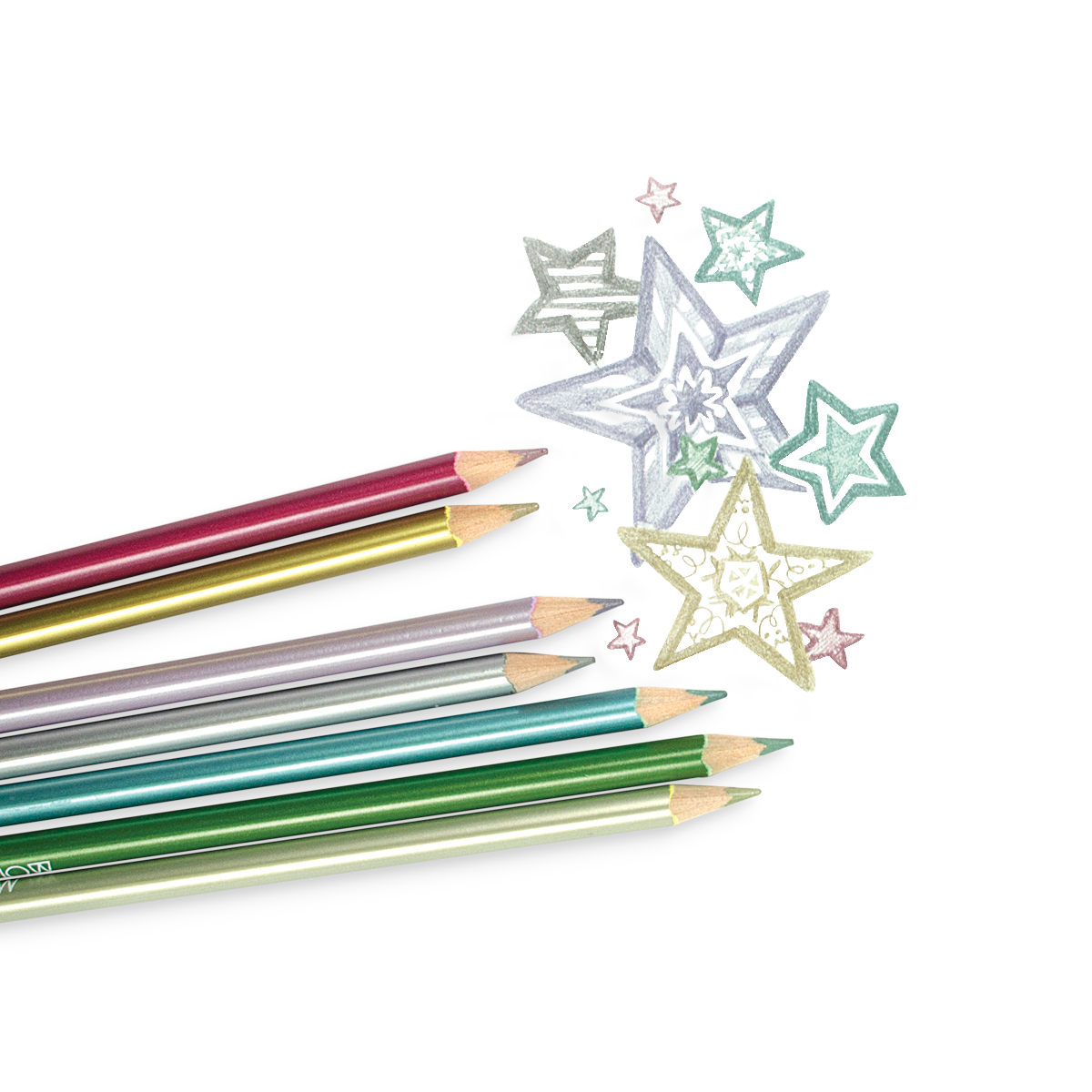 Modern Metallics Colored Pencils with metallic star drawing
