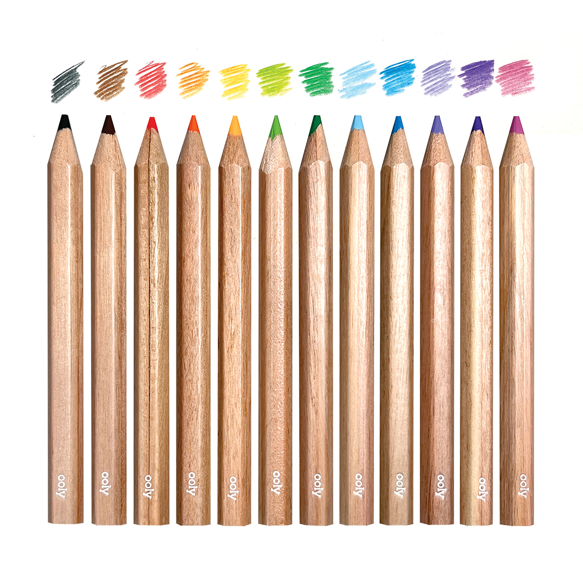 OOLY Draw 'n Doodle Mini Colored Pencils and Sharpener out of packaging with color sqatches