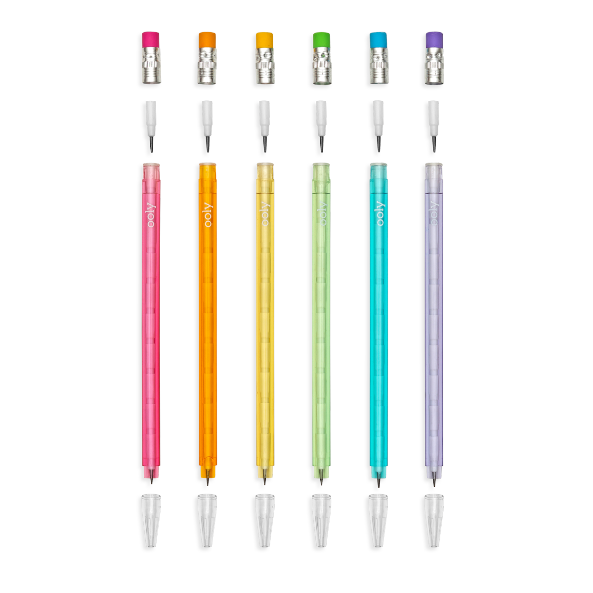 Stay Sharp Rainbow Mechanical Pencils lined up showing the refill points