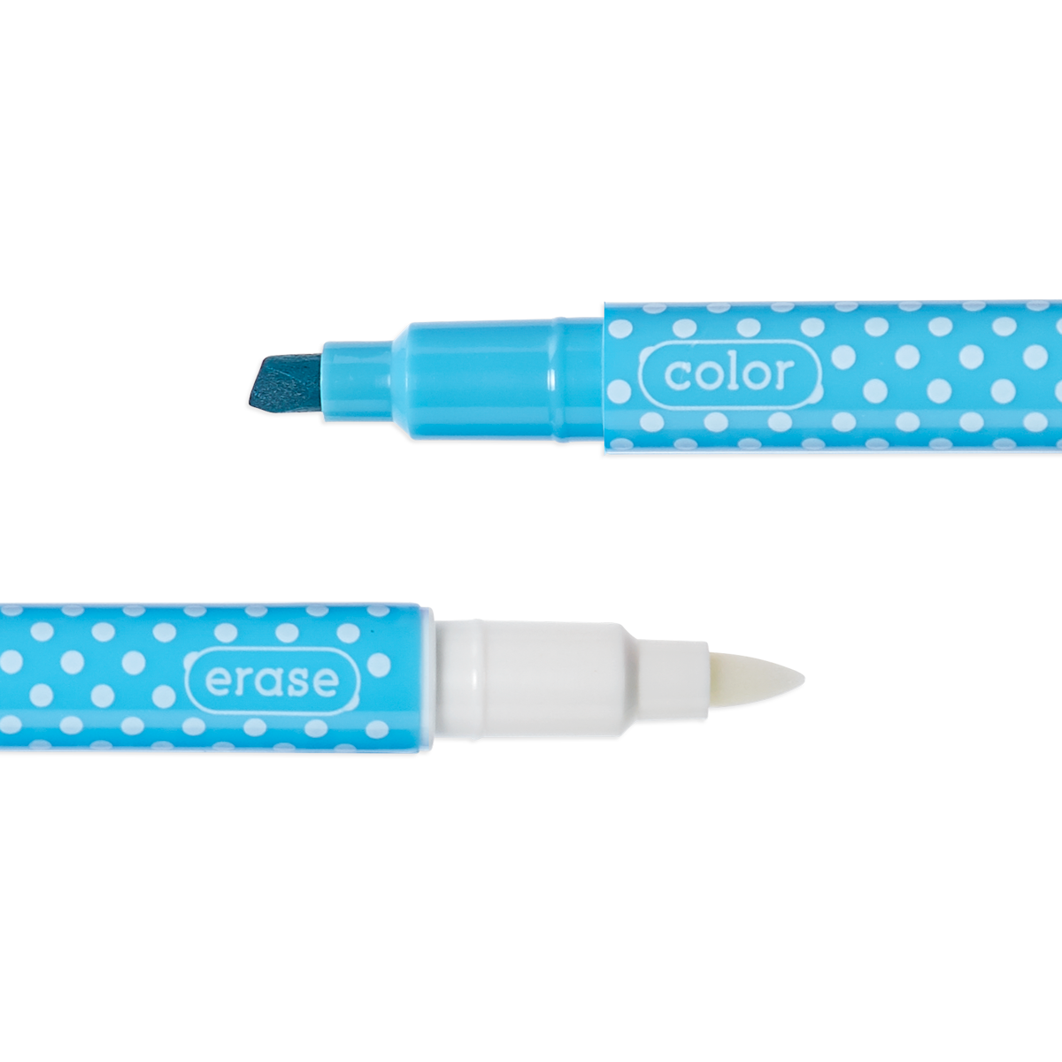 Blue Make No Mistake marker showing chisel tip and round tip