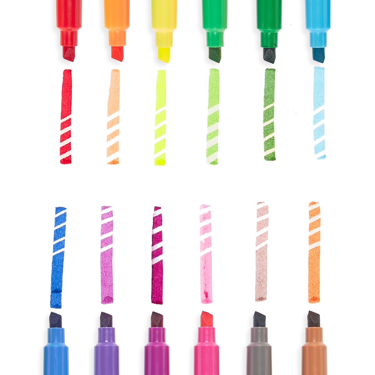 Image of Make No Mistake Markers lined up in two rows next to partially erased swatches
