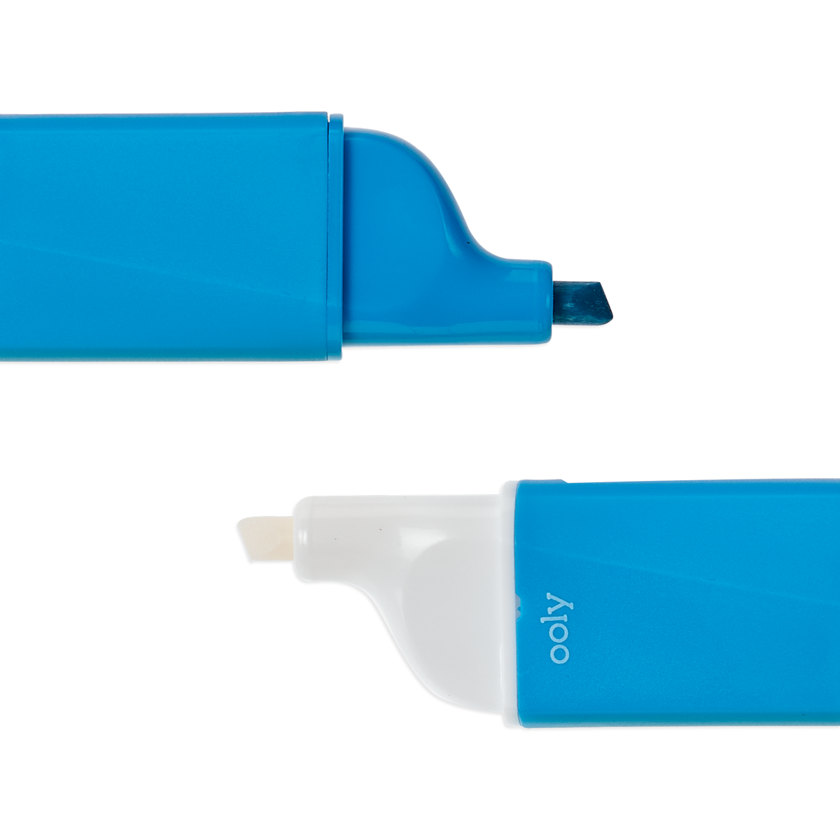 Blue Do-Overs Eraseable Highlighter showing chiseled highlighter tip and eraser tip
