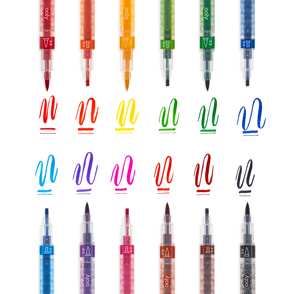 Chisel Point Calligraphy Calligraphy Duo Chisel and Brush Tip Markers - Set of 12 - OOLY