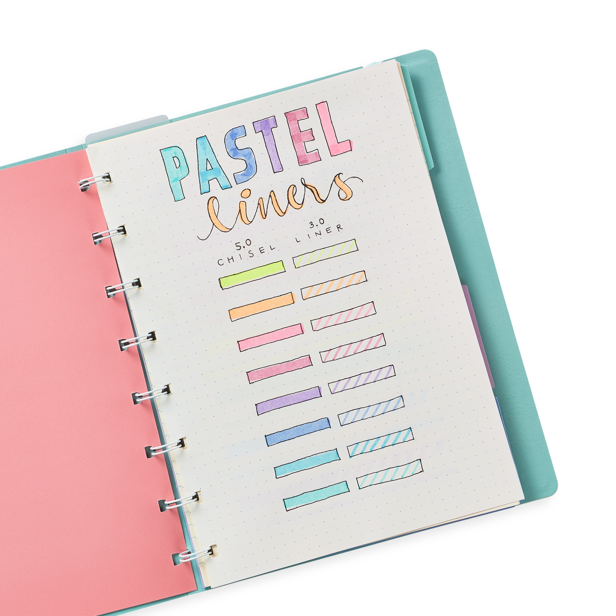 Planner open with Pastel Liner swatches