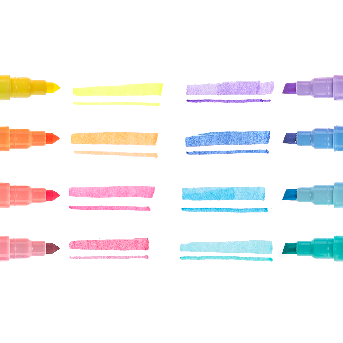 Pastel Liner markers lined up next to chisel tip and liner tip swatches