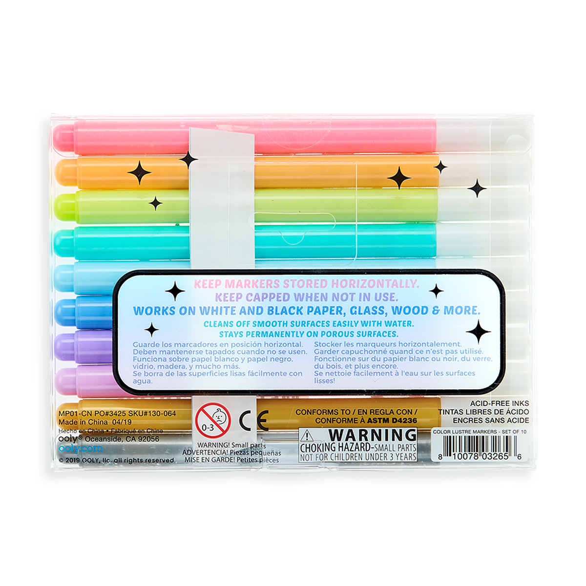 Back of package of the OOLU Color Lustre Brush Tip Markers