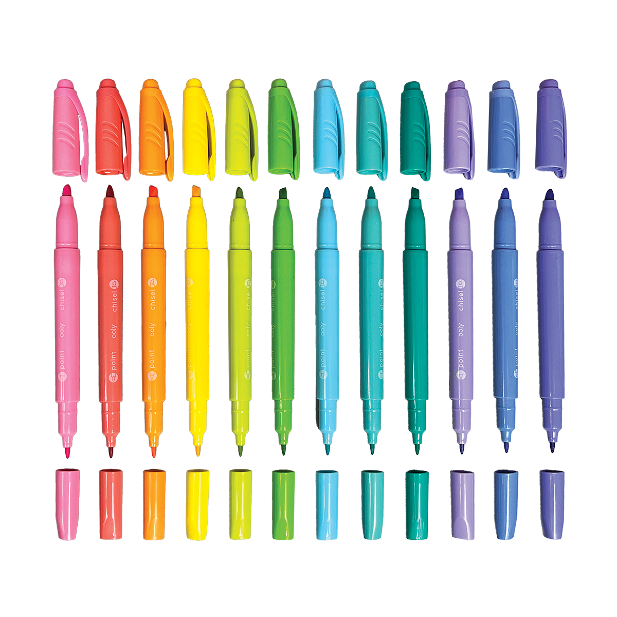 OOLY Pastel Hues Dual Tip Markers view of all colors without caps