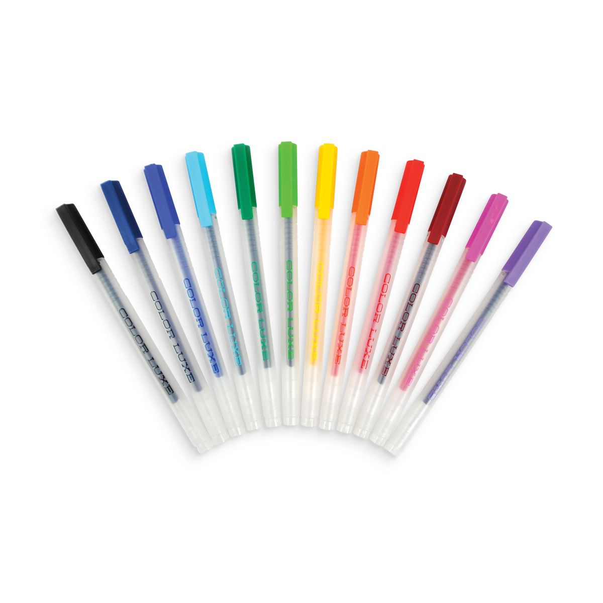 Color Luxe fine tip gel pens in a rainbow pattern