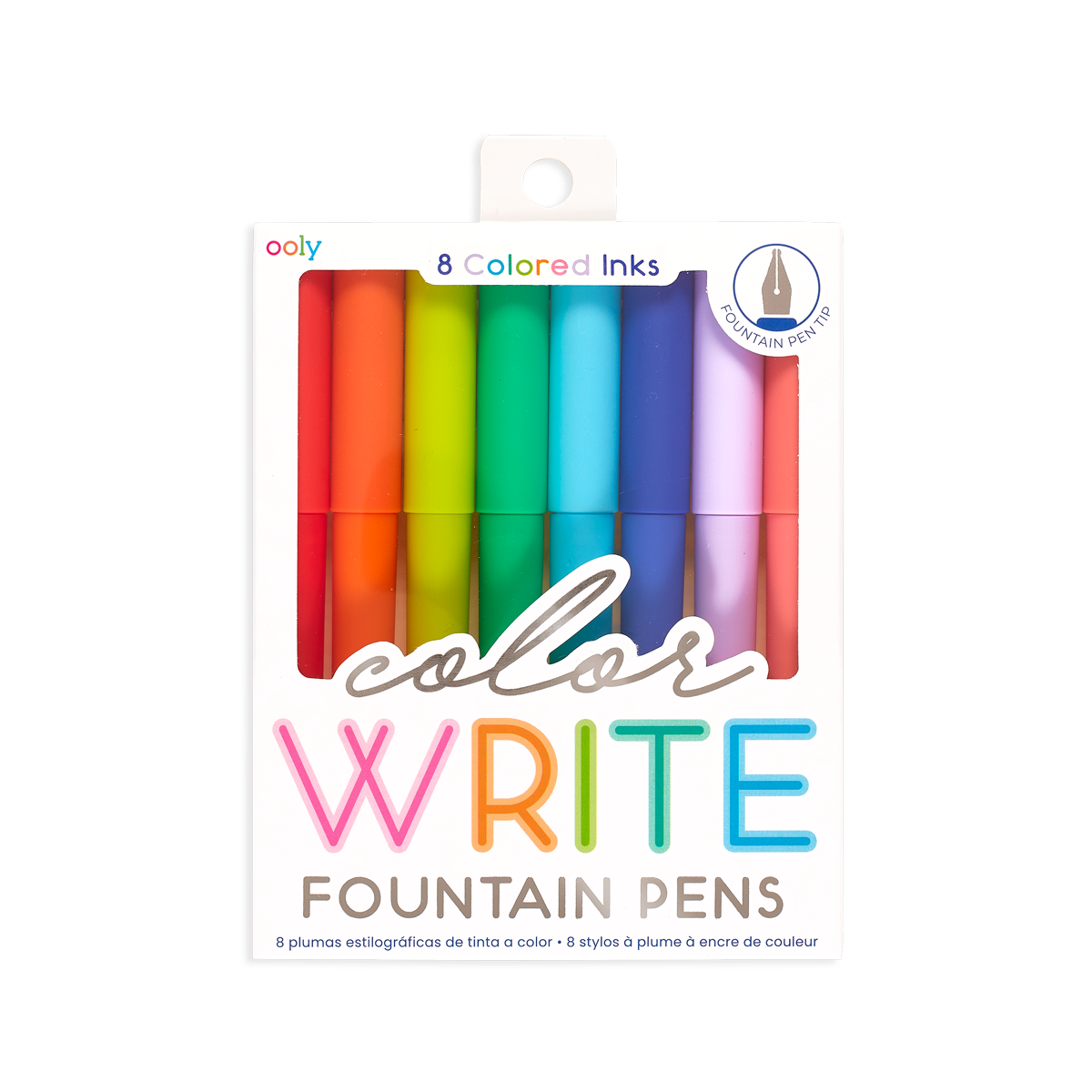 Color Write Fountain Pens, set of 8, in packaging