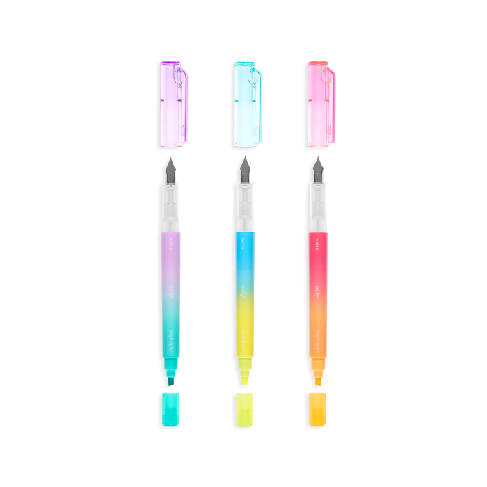Writer's Duo 2 in 1 Fountain Pens + Highlighters Set of 3 OOLY
