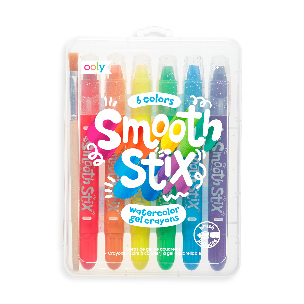 OOLY Smooth Stix Watercolor Gel Crayons - Set of 6 in package (front).