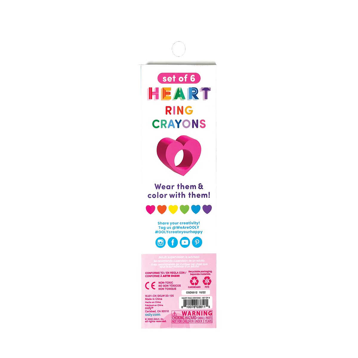 OOLY Heart Ring Crayons back side of packaging