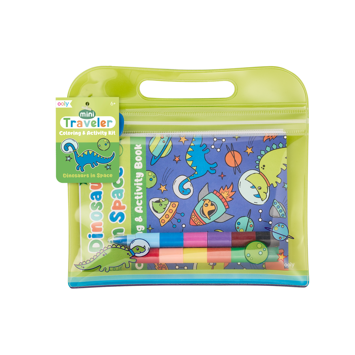 OOLY Mini Traveler Coloring + Activity Kit - Dinosaurs in Space in travel case