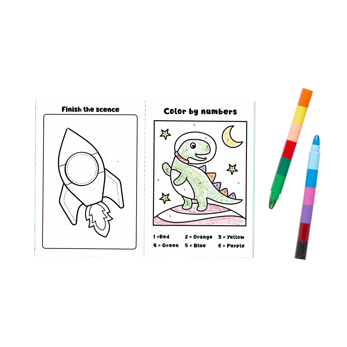 Coloring book for OOLY Mini Traveler Coloring + Activity Kit - Dinosaurs in Space