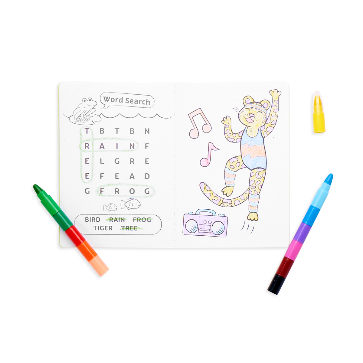 OOLY Mini Traveler Coloring and Activity Kit - Jungle Friends in use