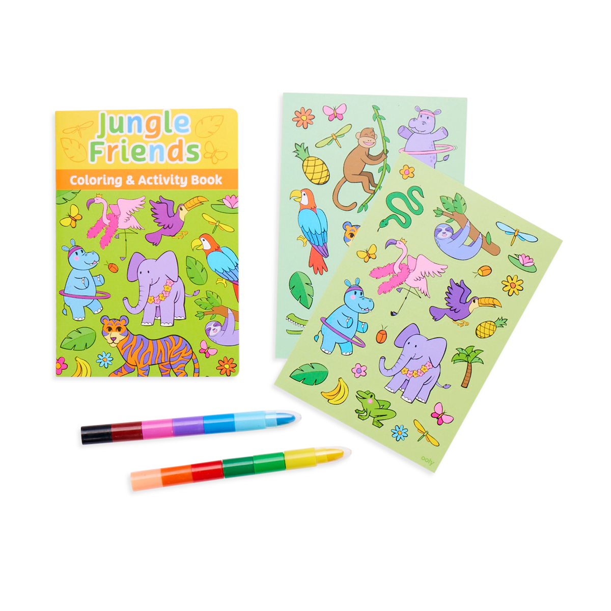 OOLY Mini Traveler Coloring and Activity Kit - Jungle Friends out of packaging