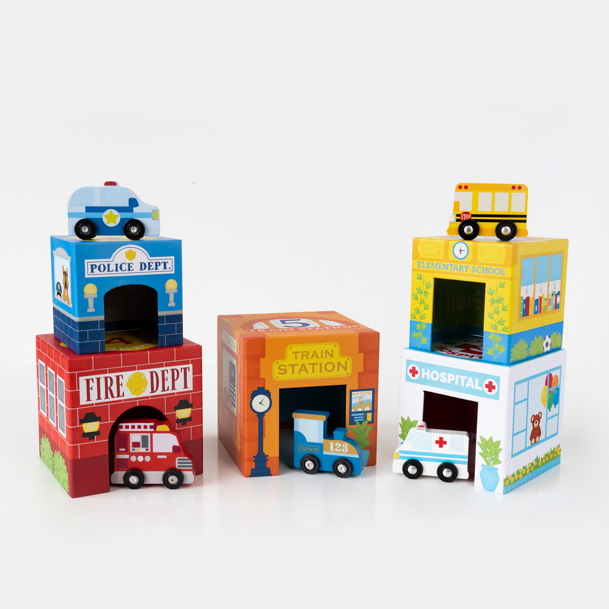 OOLY Stackables Nested Cardboard Toys and Cars Set - Busy City in use