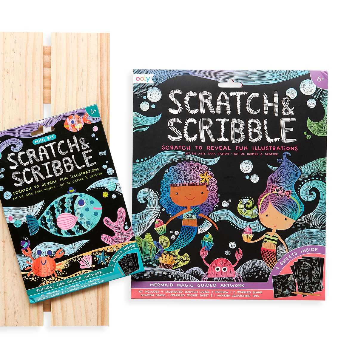 Friendly Fish Scratch and Scribble Mini Scratch Art Kit paired with the Mermaid Magic Scratch and Scribble Kit.