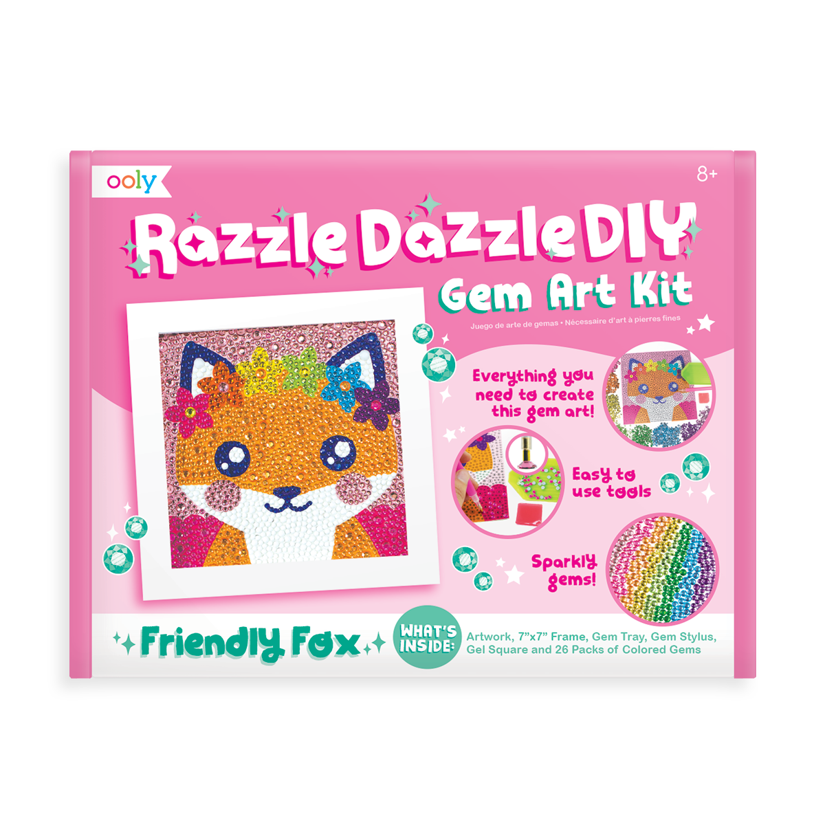 OOLY Razzle Dazzle DIY Gem Art Kit - Friendly Fox in package (front).