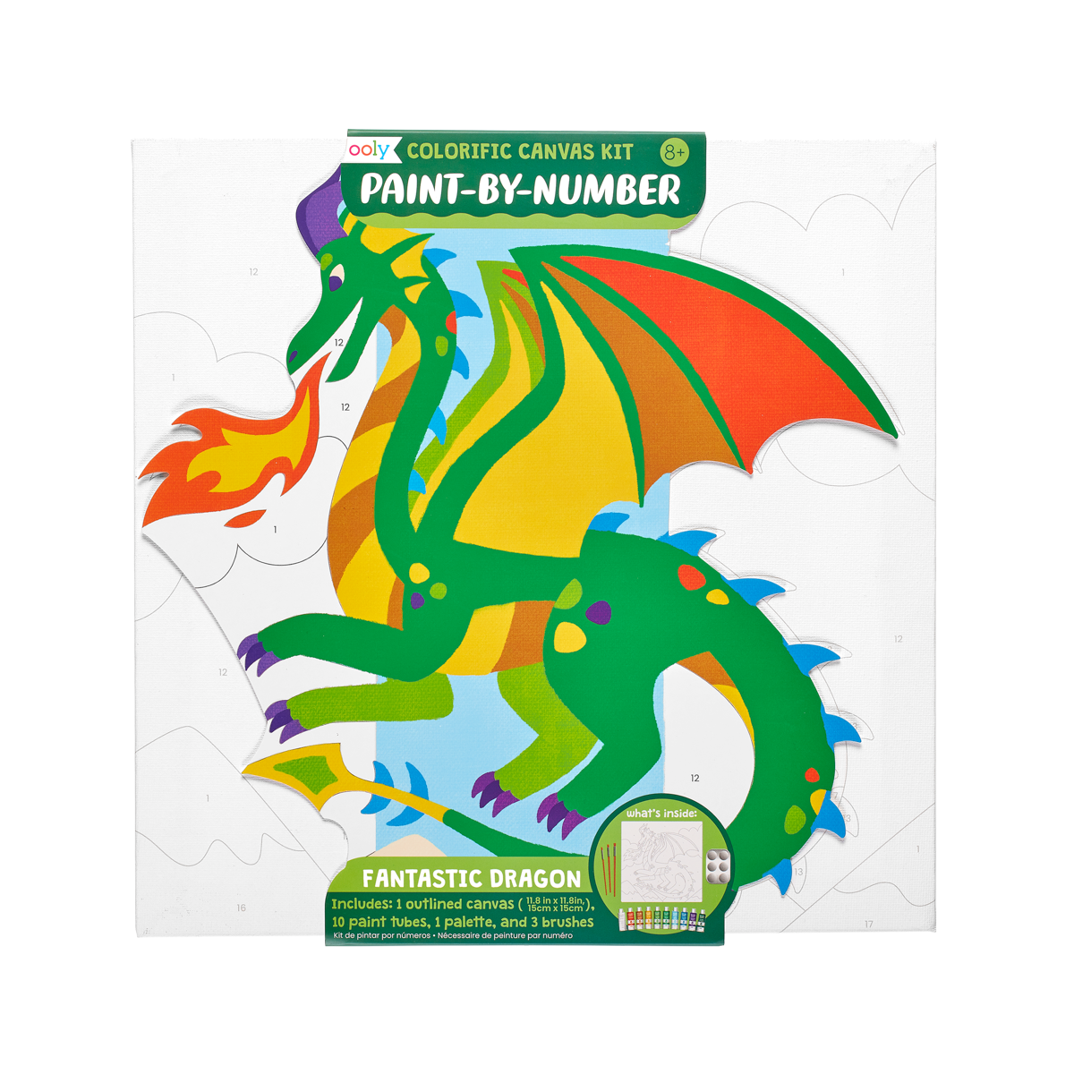 OOLY Colorific Canvas Paint by Number Kit - Fantastic Dragon in packaging