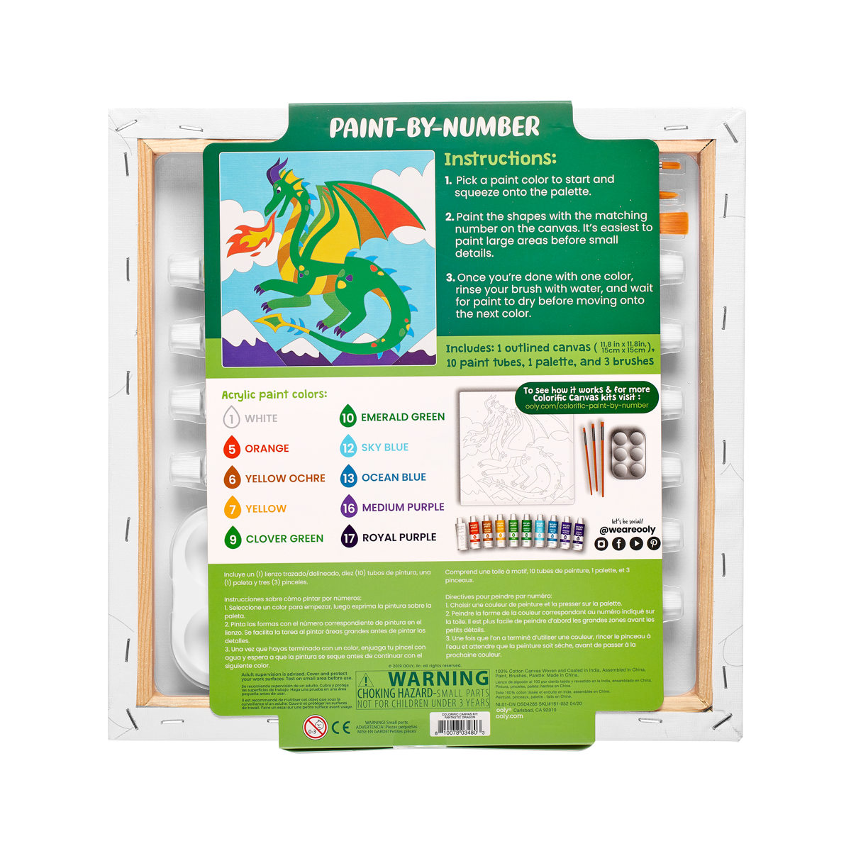 OOLY Colorific Canvas Paint by Number Kit - Fantastic Dragon in packaging