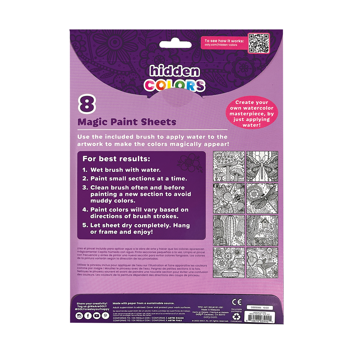 OOLY Hidden Colors Magic Paint Sheets - Magic Nature back side view of packaging
