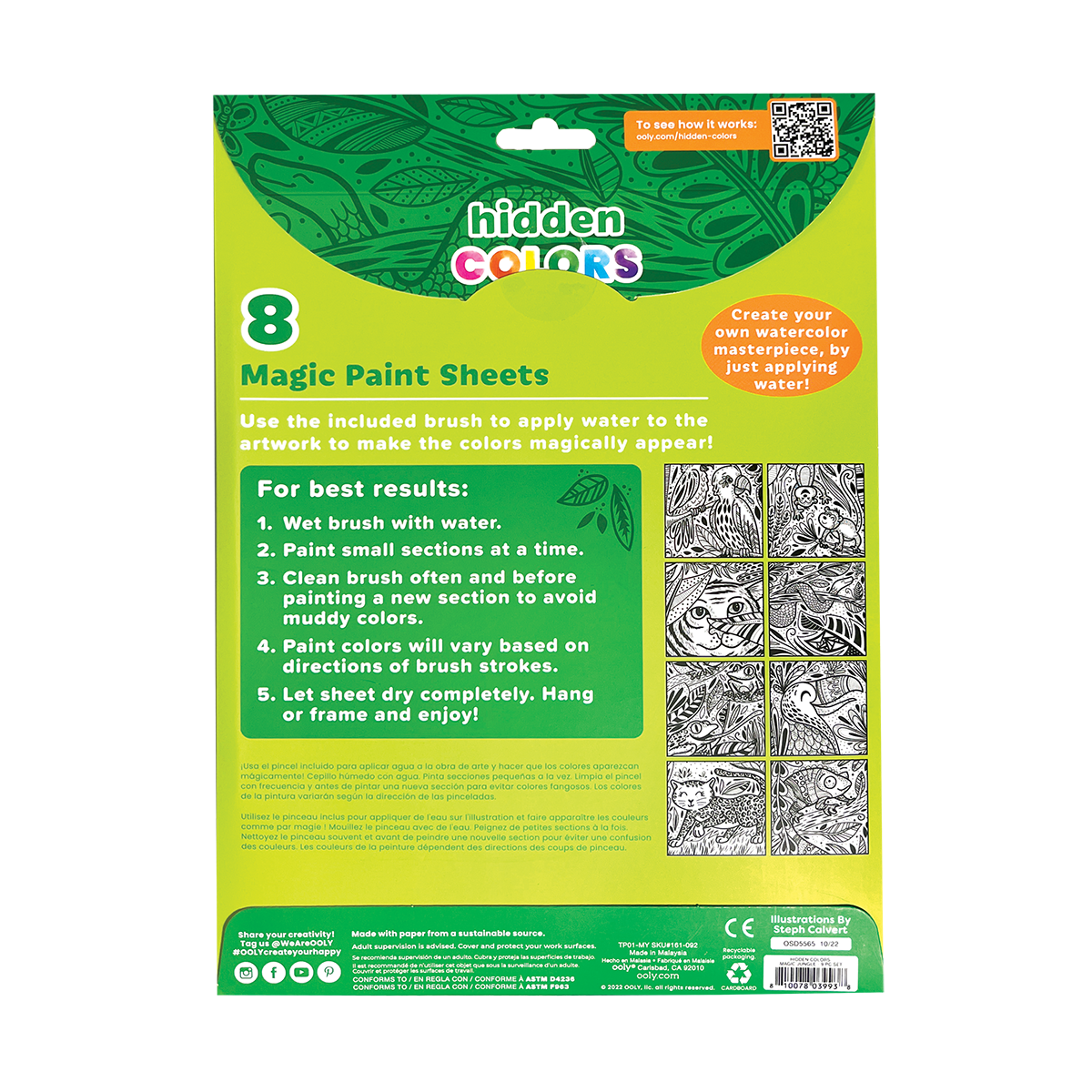OOLY Hidden Colors Magic Paint Sheets - Magic Jungle backside view of packaging