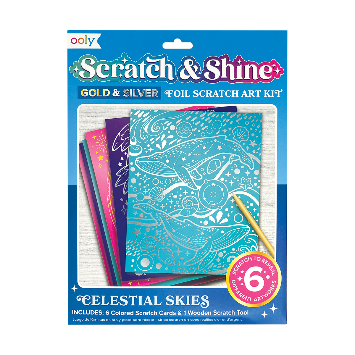 OOLY Scratch and Shine Foil Scratch Art Kit - Celestial Skies in packaging