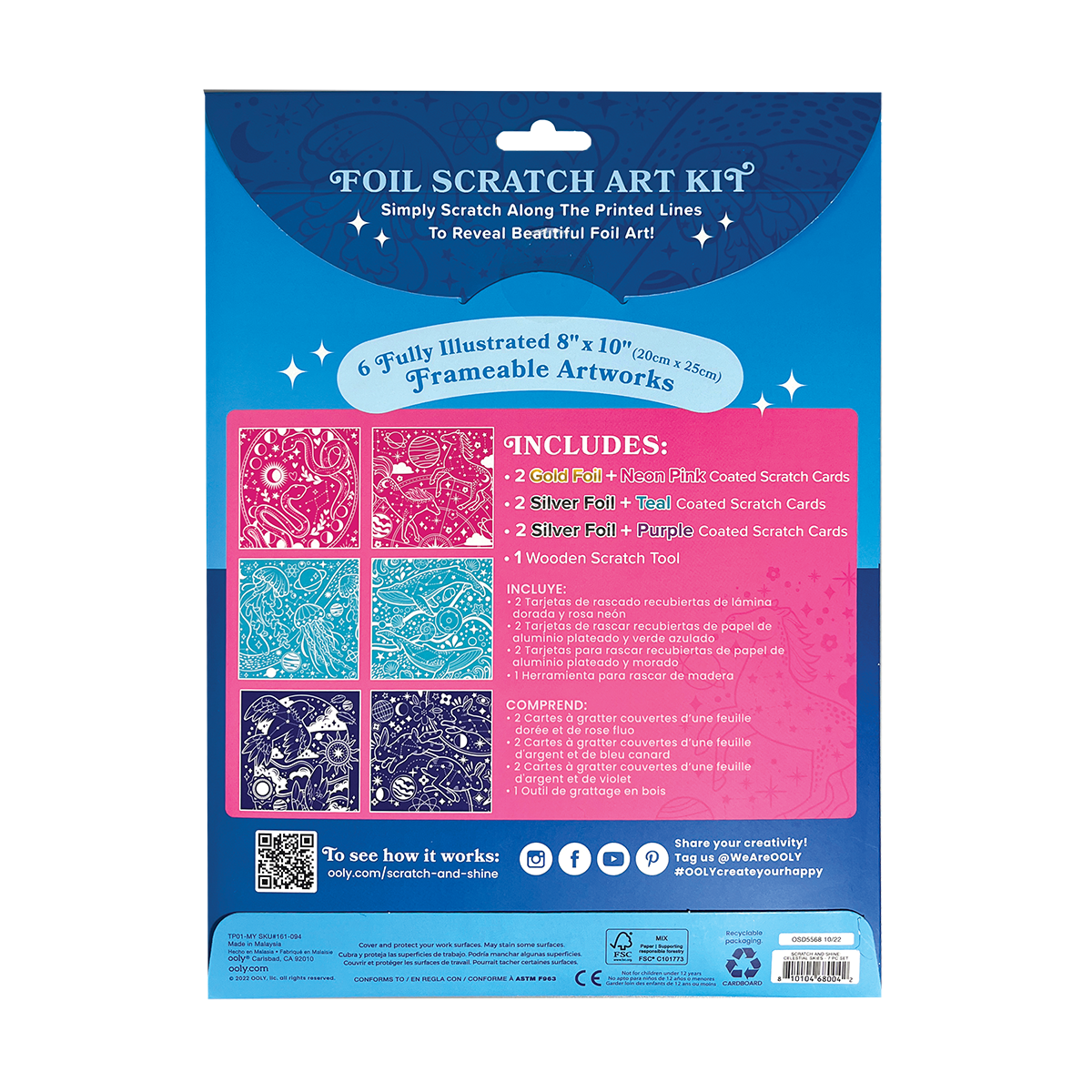 OOLY Scratch and Shine Foil Scratch Art Kit - Celestial Skies back side of packaging