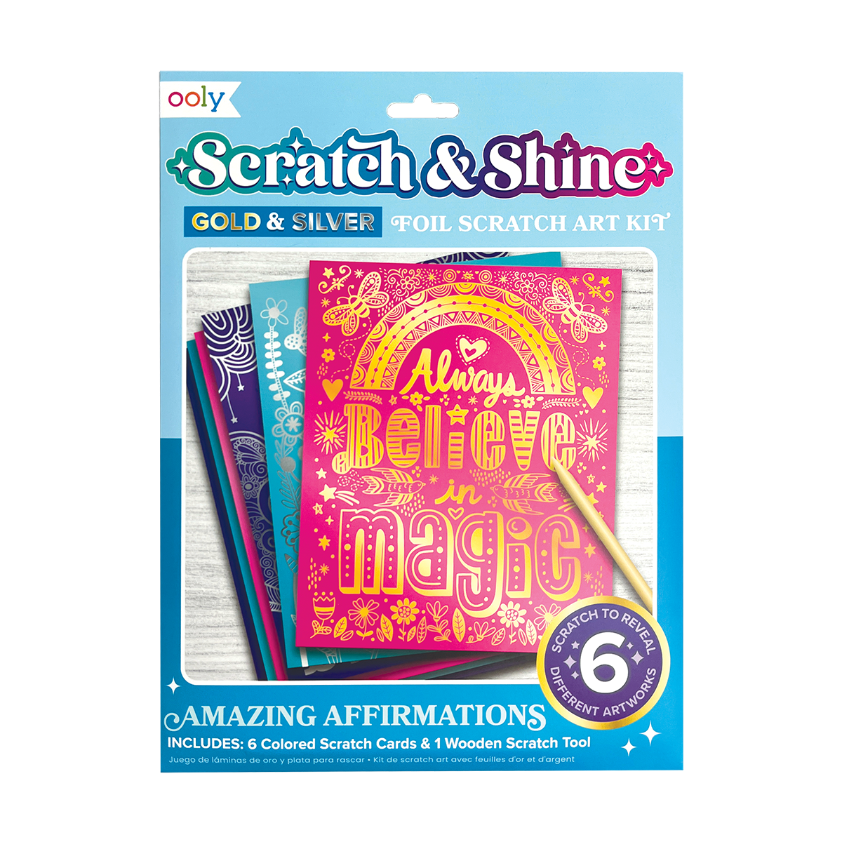 OOLY Scratch and Shine Foil Scratch Art Kit - Amazing Affirmations in packaging