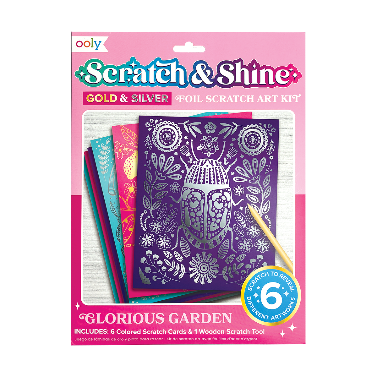 OOLY Scratch and Shine Foil Scratch Art Kit - Glorious Garden in packaging