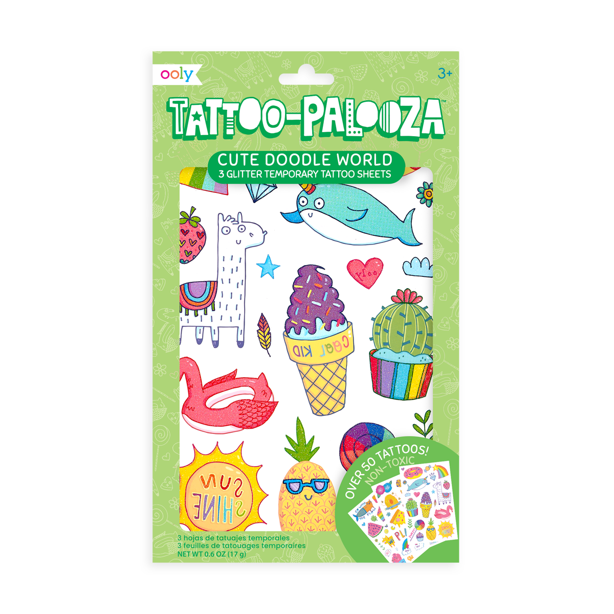 Tattoo-Palooza Temporary Tattoos - Cute Doodle World - in packaging.
