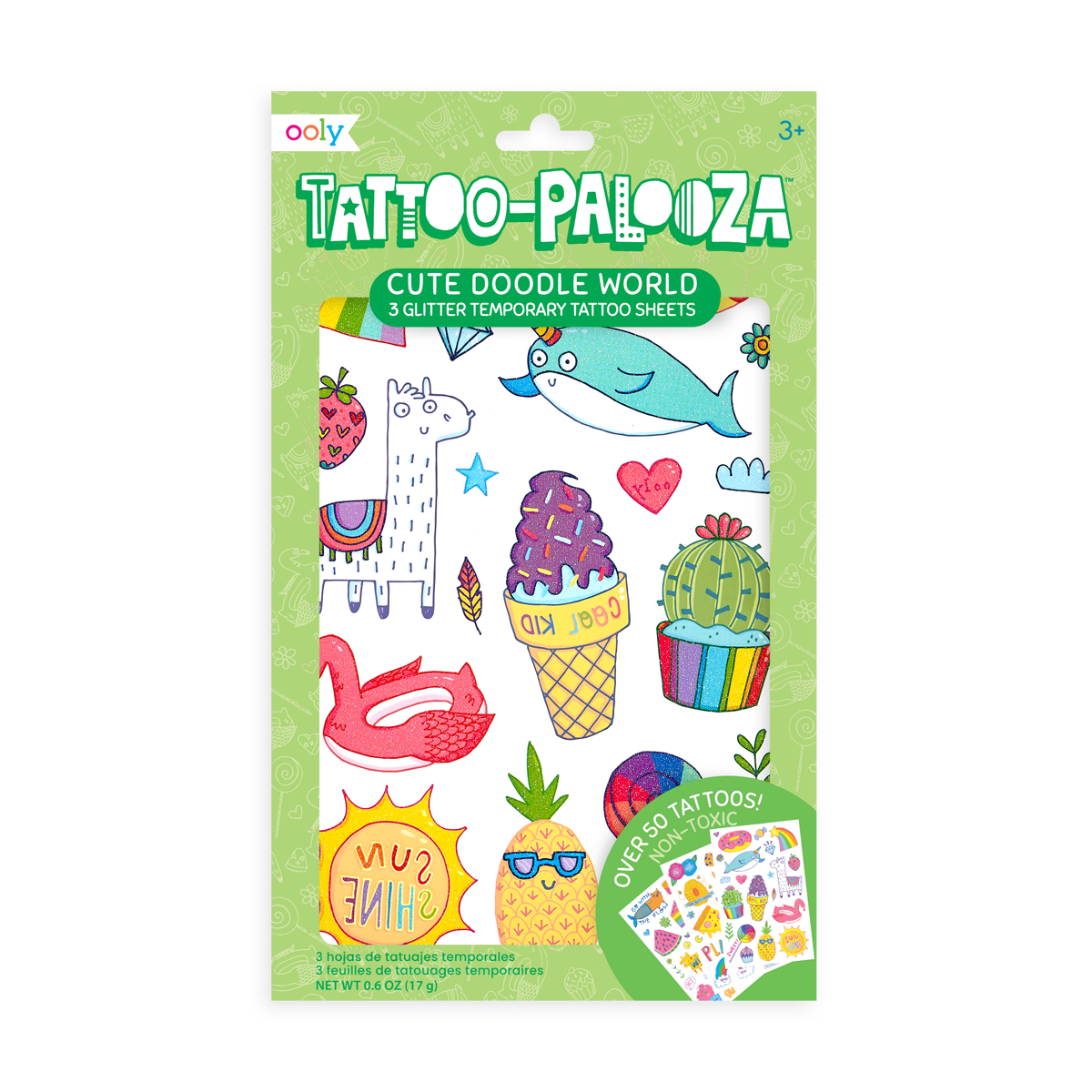 Tattoo Palooza Temporary Tattoos Cute Doodle World 3 Sheets