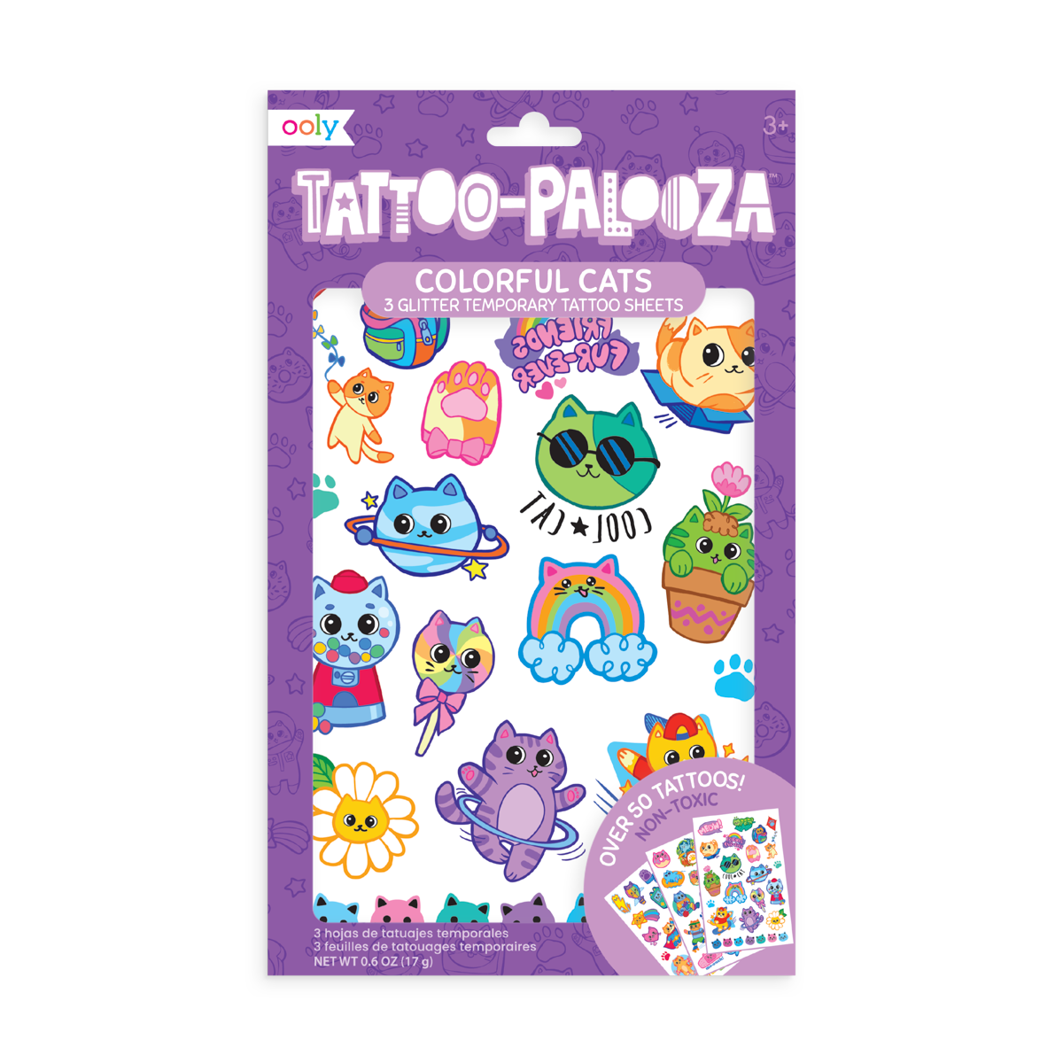 Tattoo-Palooza Temporary Tattoos - Colorful Cats - 3 Sheets